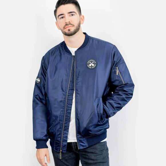 Hard Rock Guitar Company Quilted Bomber Jacket XXL | Navy Orange Nylon, Worn 1x - Picture 2 of 13